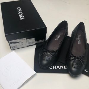 Chanel black flats with box 38.5